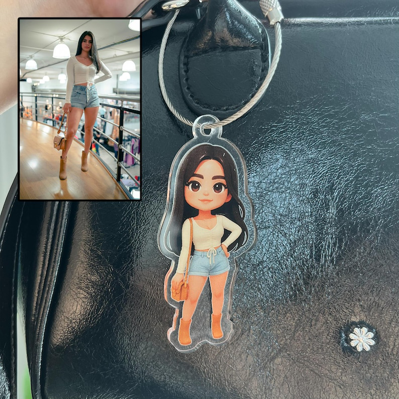 Custom Chibi Keychain: Personalized Cartoon Acrylic Keyring Gift