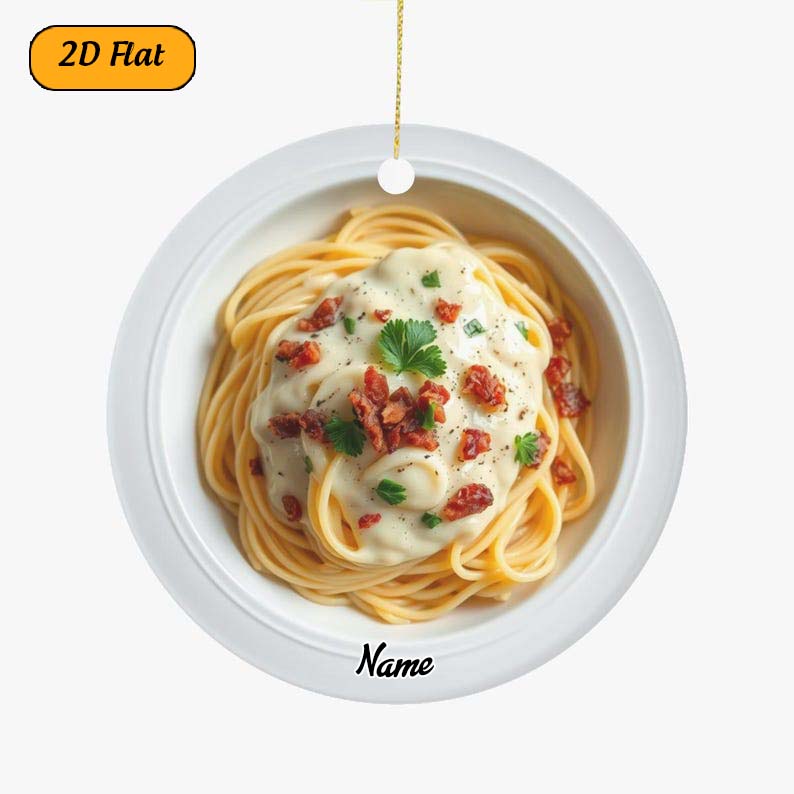 Spaghetti Carbonara, Bacon Cubes, Pasta Lovers Italian Dish Cuisine Food Foodie Double Sided Christmas Ornament Gift