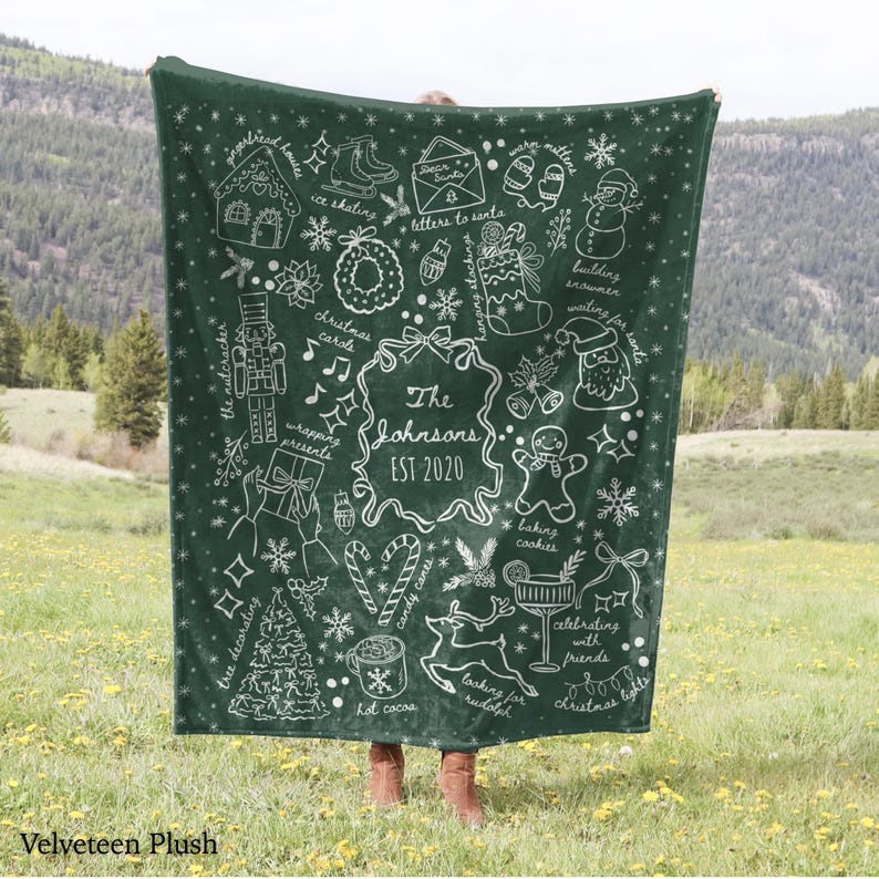 Personalized Family Christmas Blanket: Winter Doodles, Custom Holiday Throw