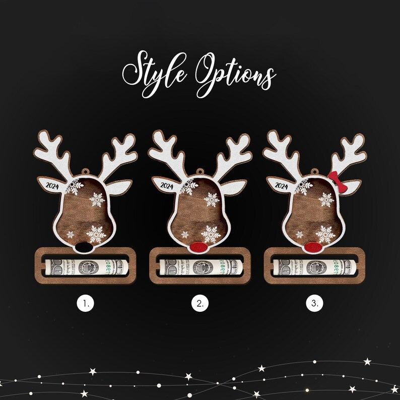 Personalized Money Holder Custom, Santa Money Holder, Reindeer Ornament, Xmas Money Holder, Cash Gift Holder, Bucks For Xmas