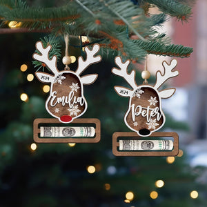 Personalized Money Holder Custom, Santa Money Holder, Reindeer Ornament, Xmas Money Holder, Cash Gift Holder, Bucks For Xmas