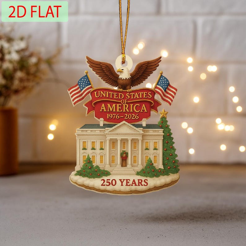250th Anniversary Ornament: Patriotic White House & Eagle, USA 2026