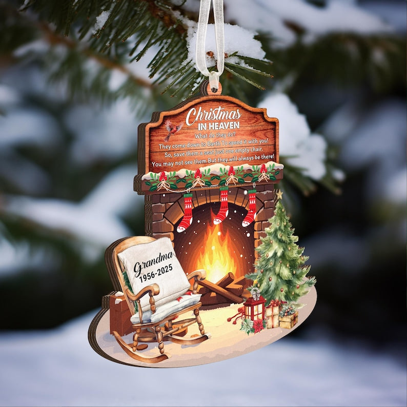 Christmas In Heaven Sympathy Ornament, Memorial Christmas, Grandpa Rocking Chair Personalized Ornament, Empty Chair Christmas In Heaven