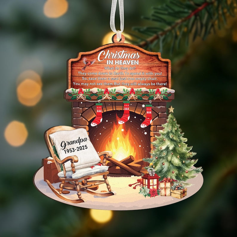 Christmas In Heaven Sympathy Ornament, Memorial Christmas, Grandpa Rocking Chair Personalized Ornament, Empty Chair Christmas In Heaven