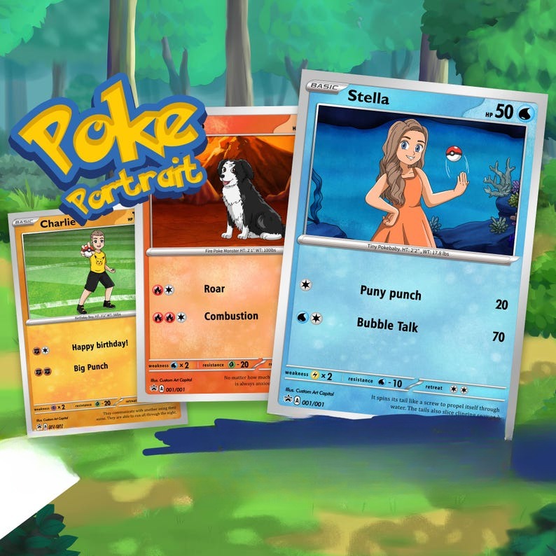 Custom POKE Card Portrait from Photo - Personalized Anime Poster - Christmas Gift for Him - FunnyCartoon