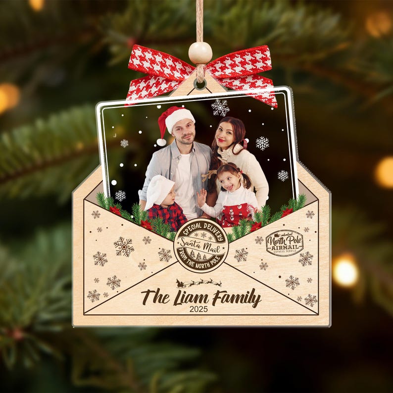Personalized Family Photo Ornament 2025, Custom Christmas Envelope Ornament, Holiday Keepsake Gift, New Year Tree Decoration