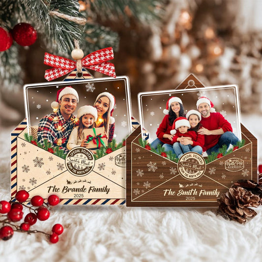 Personalized Family Photo Ornament 2025, Custom Christmas Envelope Ornament, Holiday Keepsake Gift, New Year Tree Decoration