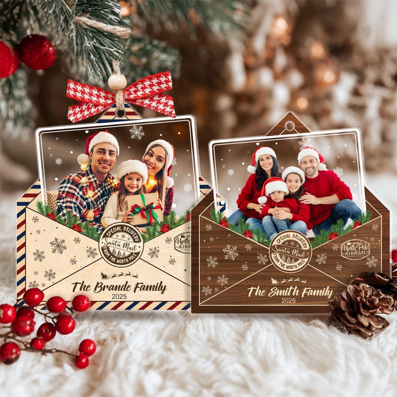 Personalized Family Photo Ornament 2025, Custom Christmas Envelope Ornament, Holiday Keepsake Gift, New Year Tree Decoration