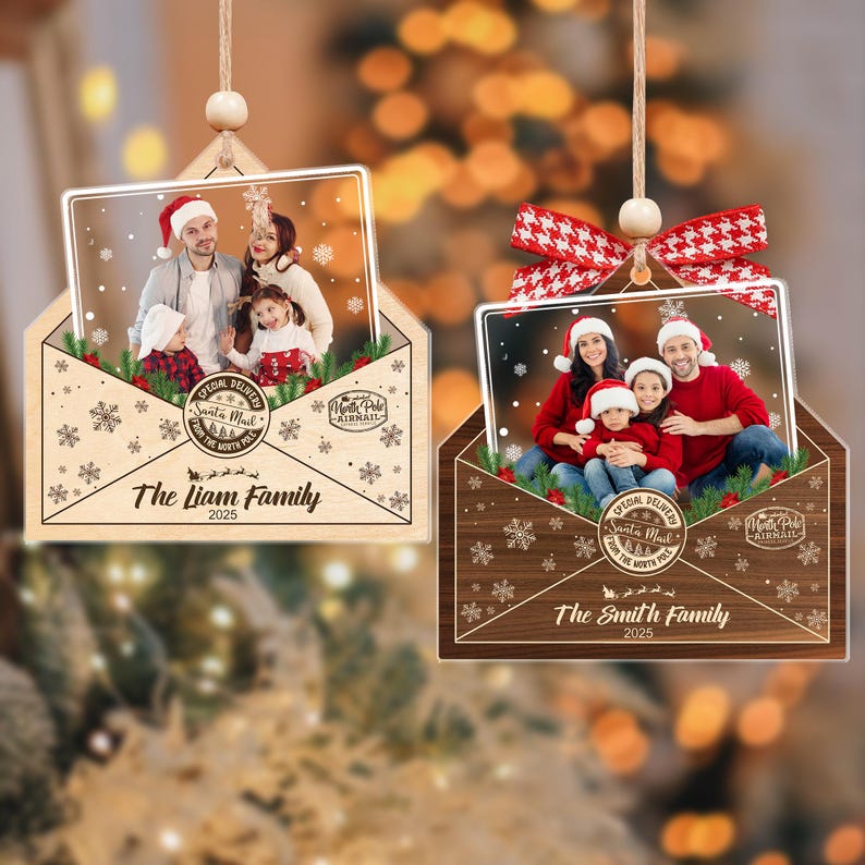 Personalized Family Photo Ornament 2025, Custom Christmas Envelope Ornament, Holiday Keepsake Gift, New Year Tree Decoration