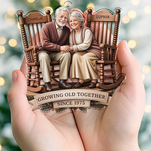 Growing Old Together Couple Ornament, 2D Flat Rocking Chairs Acrylic Keepsake, Sitting Together Vintage Christmas Gift, Grandma Grandpa Gift