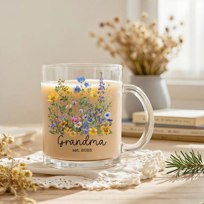 New Grandma Mug Personalized,First Time Grandmother Gift,Flower Glass Nanna Coffee Cup,Custom 1st Time Grandma Gift,Pregnancy Announcement