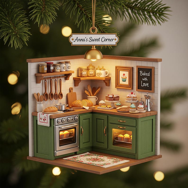 Personalized Baking Kitchen Ornament Custom Name Sweet Corner Christmas Keepsake Gift for Bakers, Cooks & Dessert Lovers, 2D Flat Ornament