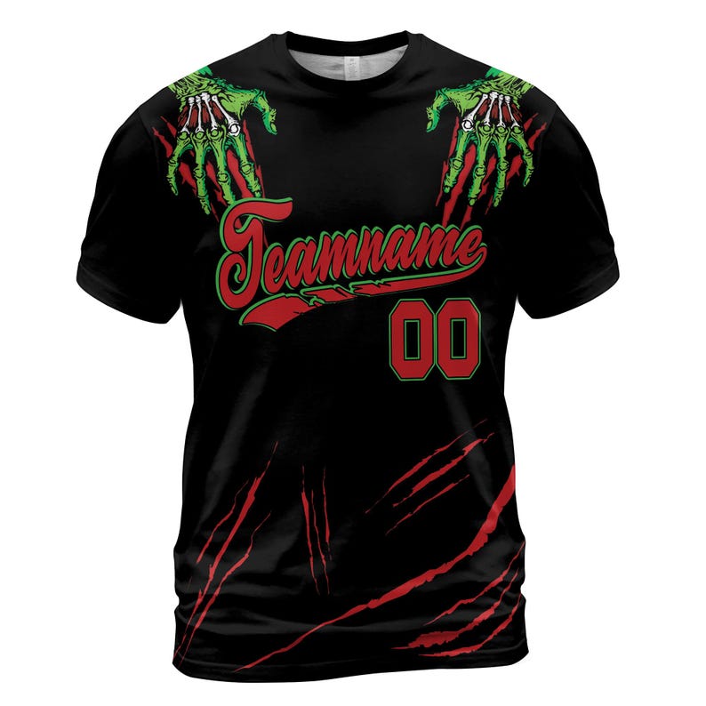 Custom Zombie Halloween T-Shirt, Personalized Name & Number Spooky Tee, Scary Claw Scratch Horror Shirt for Men Women