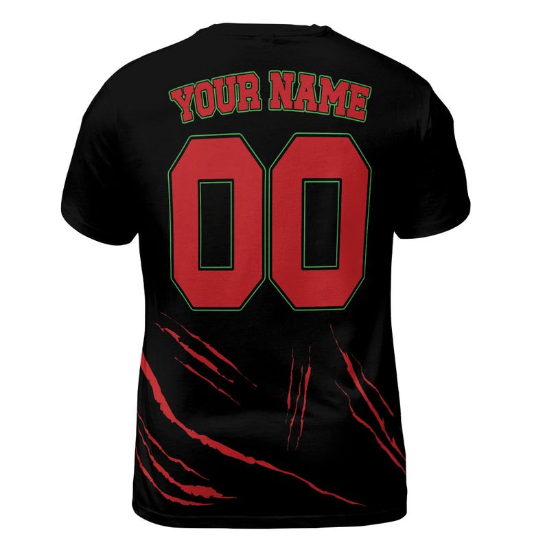 Custom Zombie Halloween T-Shirt, Personalized Name & Number Spooky Tee, Scary Claw Scratch Horror Shirt for Men Women