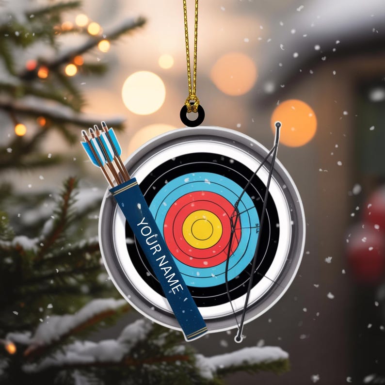 Personalized Archery Ornament Custom Target with Bow and Arrows Christmas Tree Decoration Gift for Archer, Hunter, Coach, Archery Lover