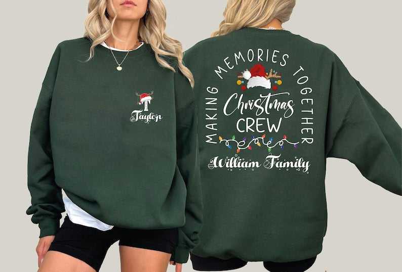 Custom Family Christmas Sweatshirt: Two-Sides Family Name Christmas Crewneck, Christmas Crew Sweatshirt, Family Trip Matching Shirt