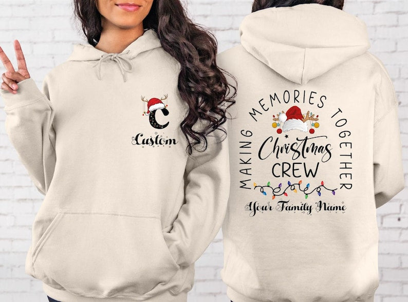 Custom Family Christmas Sweatshirt: Two-Sides Family Name Christmas Crewneck, Christmas Crew Sweatshirt, Family Trip Matching Shirt