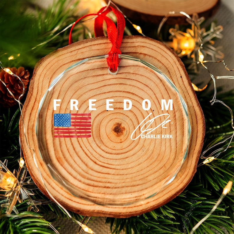 Freedom RIP Charlie Kirk 1993-2025 Ornament, Freedom Speech Custom Gift USA Hero Christmas Tree Decor, Personalized Holiday Glass Ornament