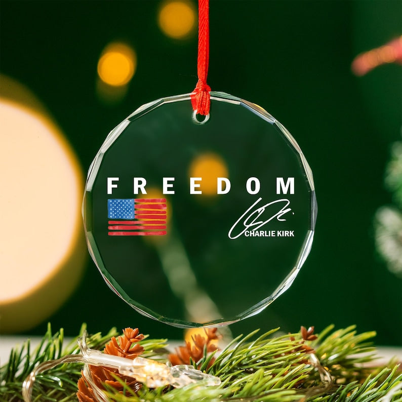 Freedom RIP Charlie Kirk 1993-2025 Ornament, Freedom Speech Custom Gift USA Hero Christmas Tree Decor, Personalized Holiday Glass Ornament
