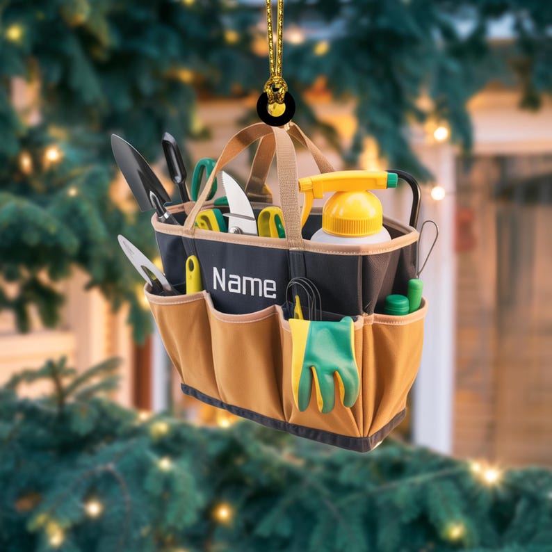 Personalized Gardener Ornament Custom Gardening Tool Bag Christmas Tree Decoration with Name Holiday Gift for Garden Lover, Landscaper