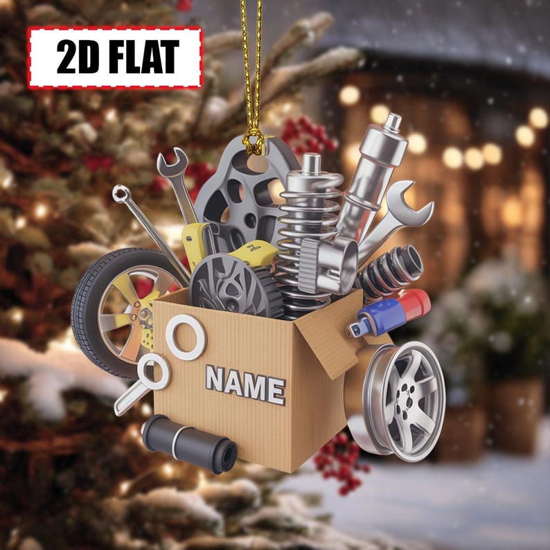 Custom Mechanic Christmas Ornament, Tree Hanging Decor, Flat 2D Acrylic Auto Parts Keepsake, Personalized Gift for Car Repair Garage