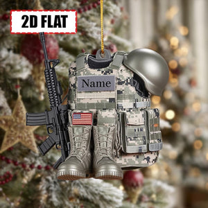 Custom Military Soldier Christmas Ornament Tree Hanging Decor, Flat 2D Acrylic, Holiday Keepsake Gift for Army Veterans & Service Members