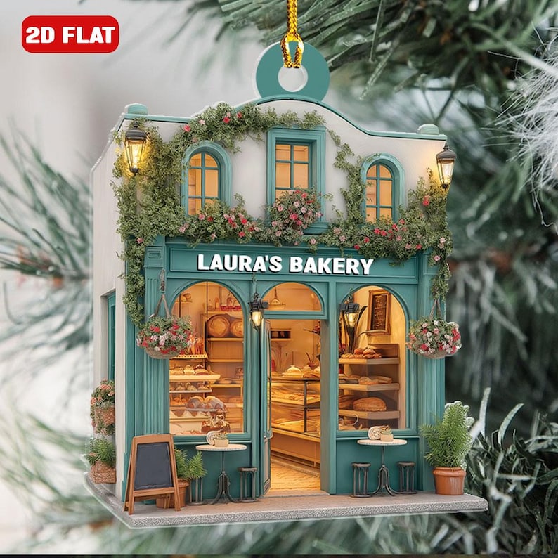 Personalized 2D Flat Bakery Shop Ornament, Custom Bakery Store Holiday Decor, Bakery Lover Gift, Gift For Bakers and Food Lovers