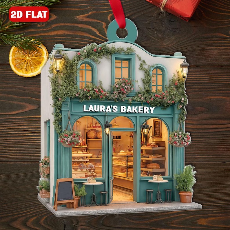 Personalized 2D Flat Bakery Shop Ornament, Custom Bakery Store Holiday Decor, Bakery Lover Gift, Gift For Bakers and Food Lovers