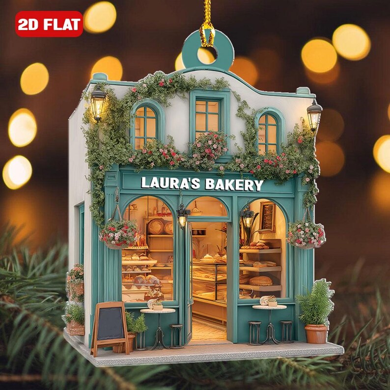 Personalized 2D Flat Bakery Shop Ornament, Custom Bakery Store Holiday Decor, Bakery Lover Gift, Gift For Bakers and Food Lovers