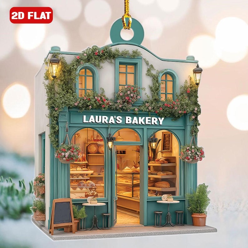Personalized 2D Flat Bakery Shop Ornament, Custom Bakery Store Holiday Decor, Bakery Lover Gift, Gift For Bakers and Food Lovers