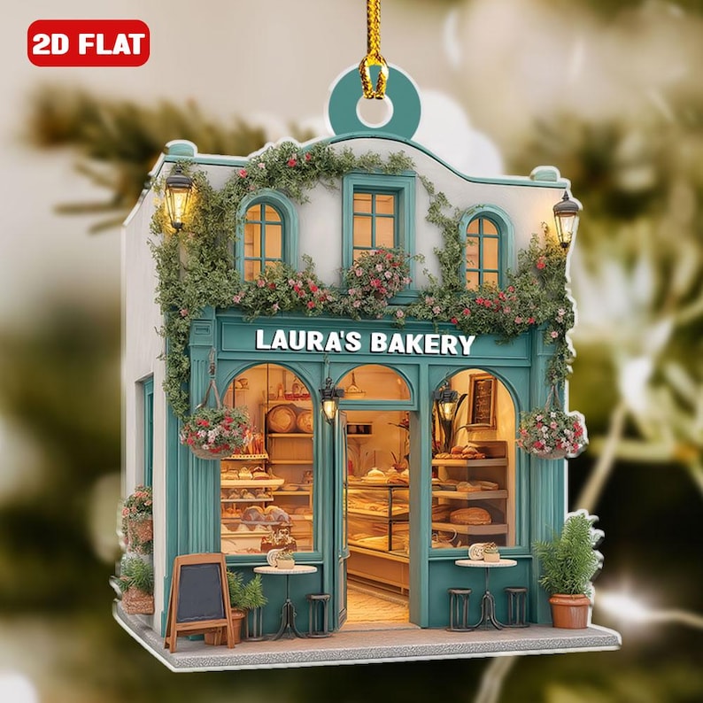 Personalized 2D Flat Bakery Shop Ornament, Custom Bakery Store Holiday Decor, Bakery Lover Gift, Gift For Bakers and Food Lovers