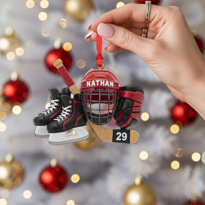Custom Hockey Gear Ornament Personalized Christmas Tree Decoration, Gift for Players