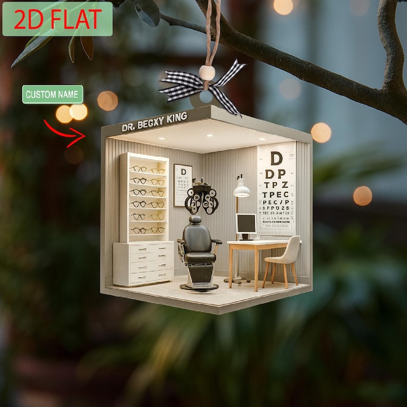 Personalized Optometrist Christmas Ornament: 2D Ophthalmology Clinic Gift