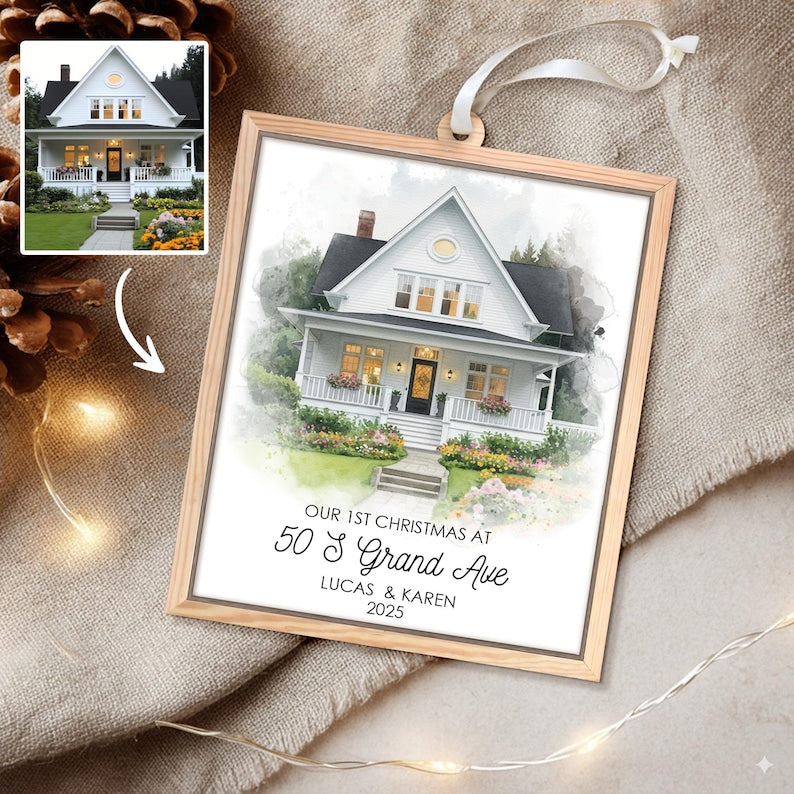 Personalized 2 Layer House Portrait Ornament: New Home Christmas Gift Keepsake