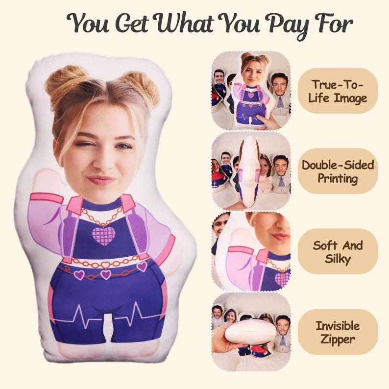 Personalized Photo Pillow: Face Photo Doll,Custom Plush,Boyfriends Birthday Gift,2nd Anniversary Gift,Long Distance Relationship Gifts