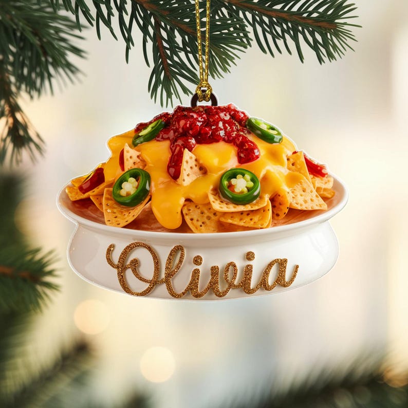 Custom Nachos Christmas Ornament, Tree Hanging Decor, Flat 2D Acrylic, Personalized Food Lover Gift for Her Holiday Keepsake 2025