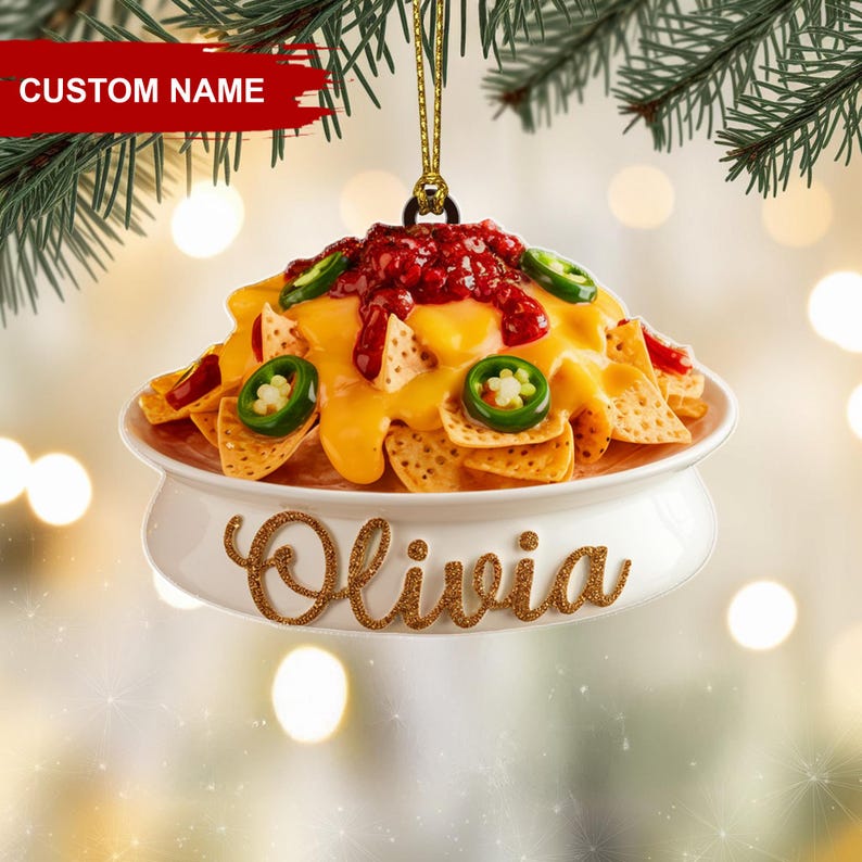 Custom Nachos Christmas Ornament, Tree Hanging Decor, Flat 2D Acrylic, Personalized Food Lover Gift for Her Holiday Keepsake 2025