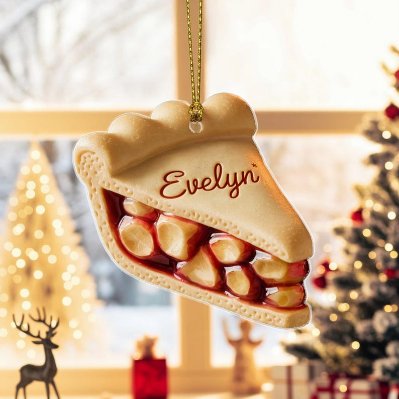 Custom Apple Pie Christmas Ornament, Tree Hanging Decor, Flat 2D Acrylic, Personalized Food Lover Gift for Her Holiday Keepsake 2025