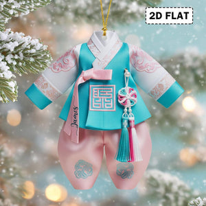 2D Flat Personalized Korean Hanbok Dress Christmas Acrylic Ornament, Traditional Asian Cultural Decor, Holiday Gift, Korean Lover Gift
