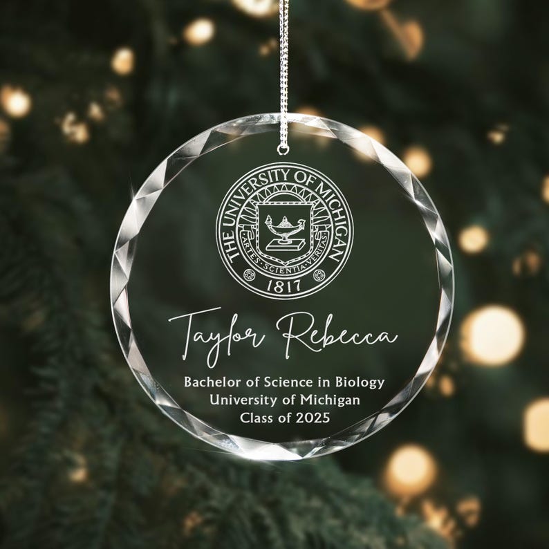 Custom College Logo Graduation Ornament - Engraved Grad Gift for Graduates To Celebrate Your Hard Work, Class of 2025
