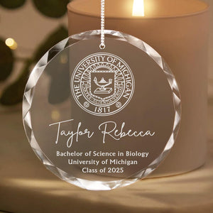 Custom College Logo Graduation Ornament - Engraved Grad Gift for Graduates To Celebrate Your Hard Work, Class of 2025
