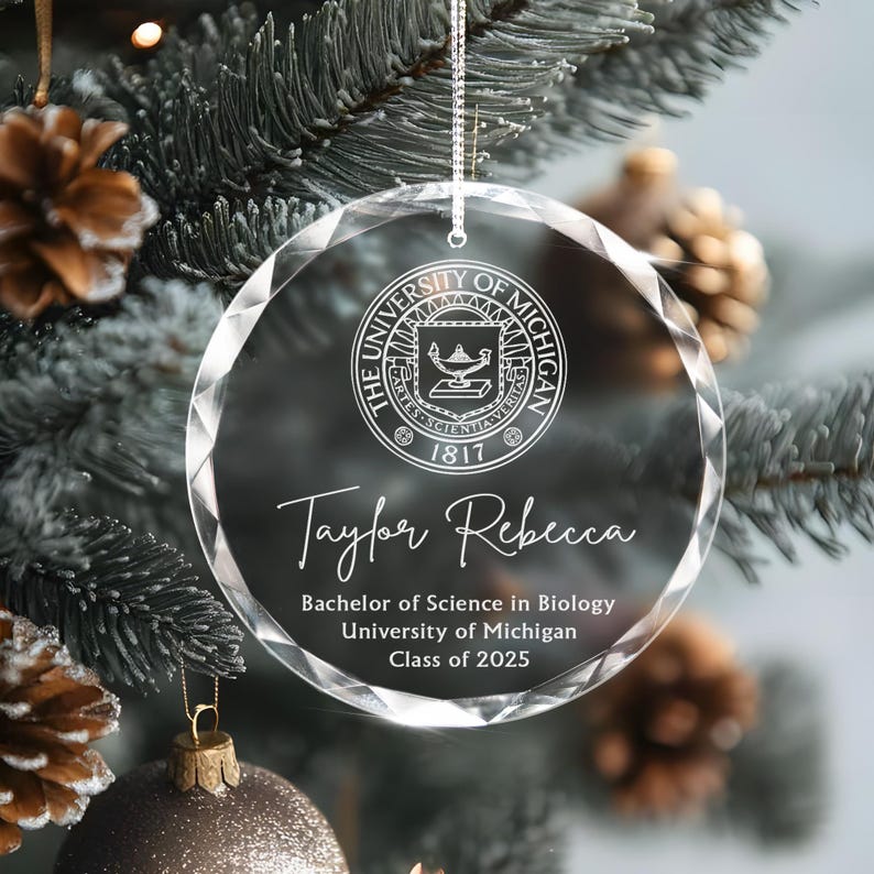 Custom College Logo Graduation Ornament - Engraved Grad Gift for Graduates To Celebrate Your Hard Work, Class of 2025