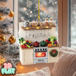 Personalized Kitchen 2D FLAT Ornament, Custom Chef Christmas Decor, Cooking Food Lover Gift, Holiday Baking Ornament with Name, Xmas Tree