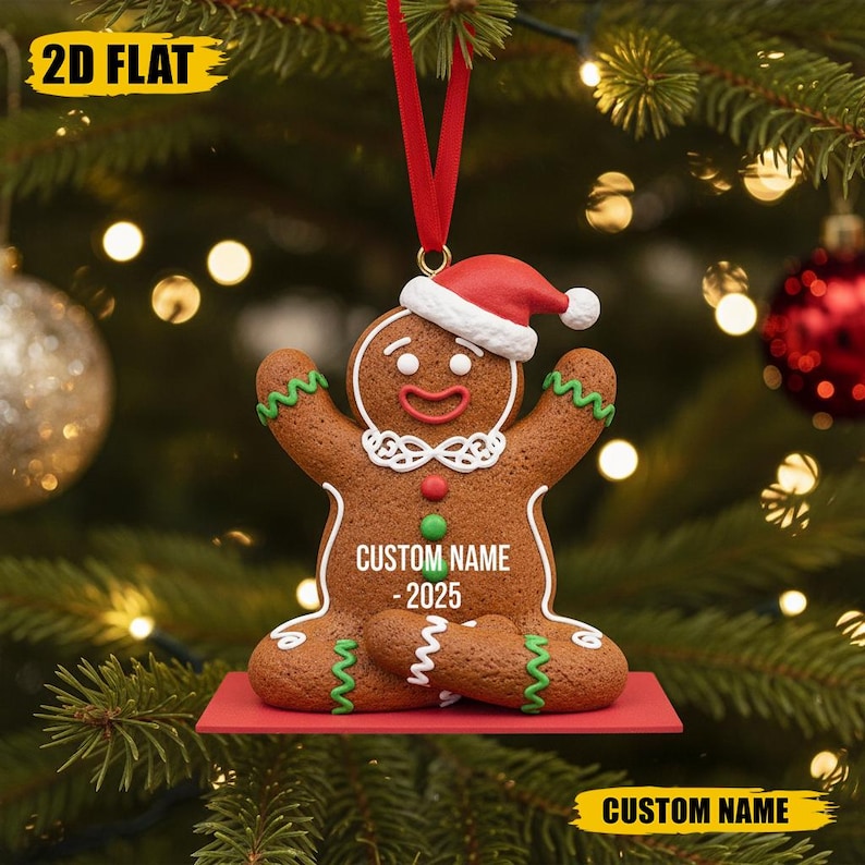 Personalized Gingerbread Ornament 2025 - Funny Yoga Pose Christmas Tree Decor - Custom Name 2D Flat Acrylic Holiday Gift for Cookie Lovers