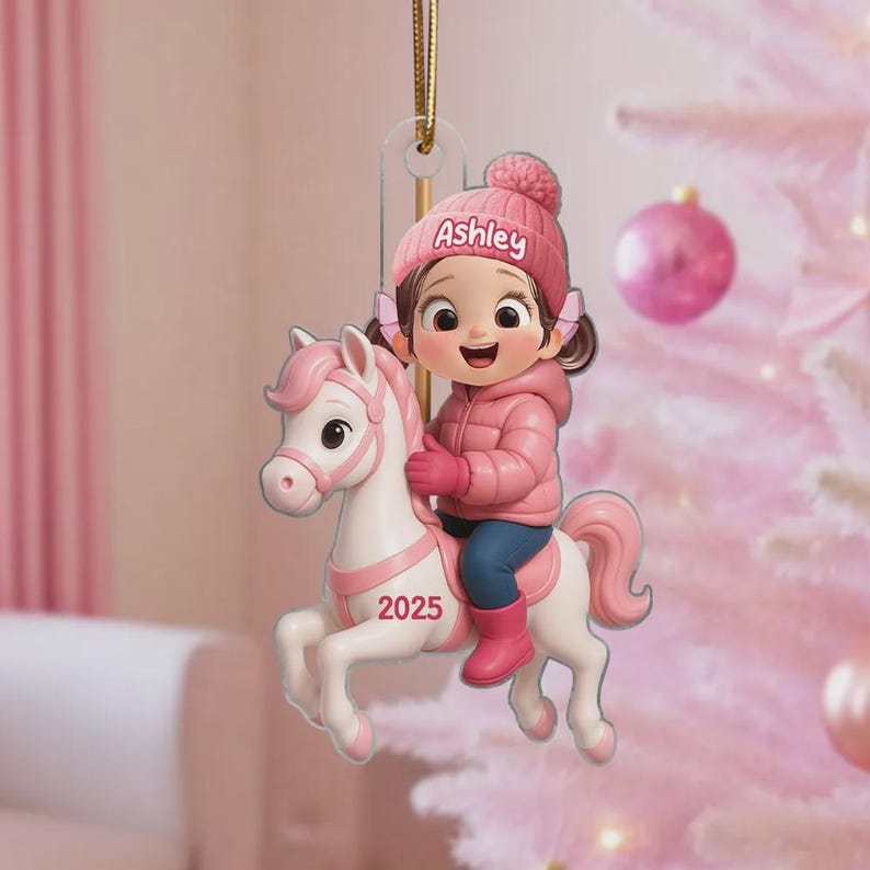Personalized Kid Riding Horse Ornament: Acrylic Holiday Keepsake