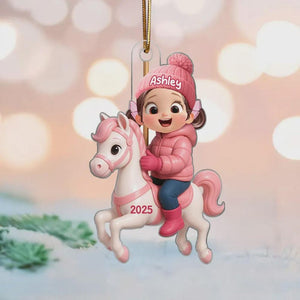 Personalized Kid Riding Horse Ornament: Acrylic Holiday Keepsake