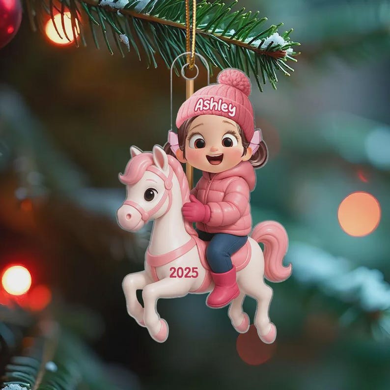 Personalized Kid Riding Horse Ornament: Acrylic Holiday Keepsake