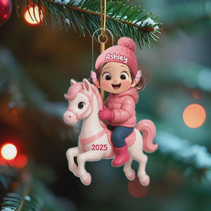 Personalized Kid Riding Horse Ornament: Acrylic Holiday Keepsake