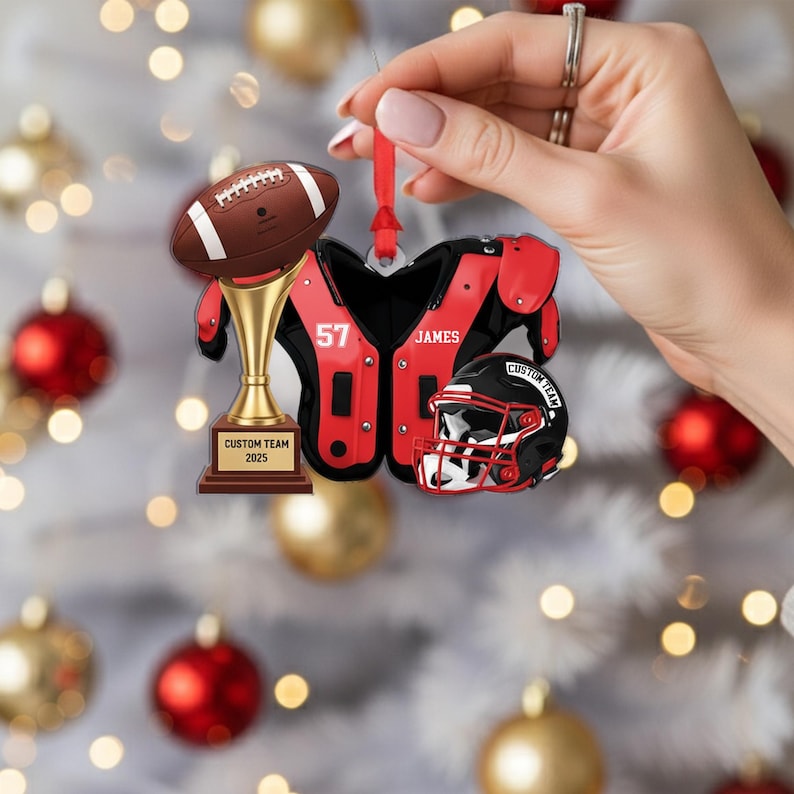 Personalized Football Ornament Custom Team Trophy Christmas Decoration