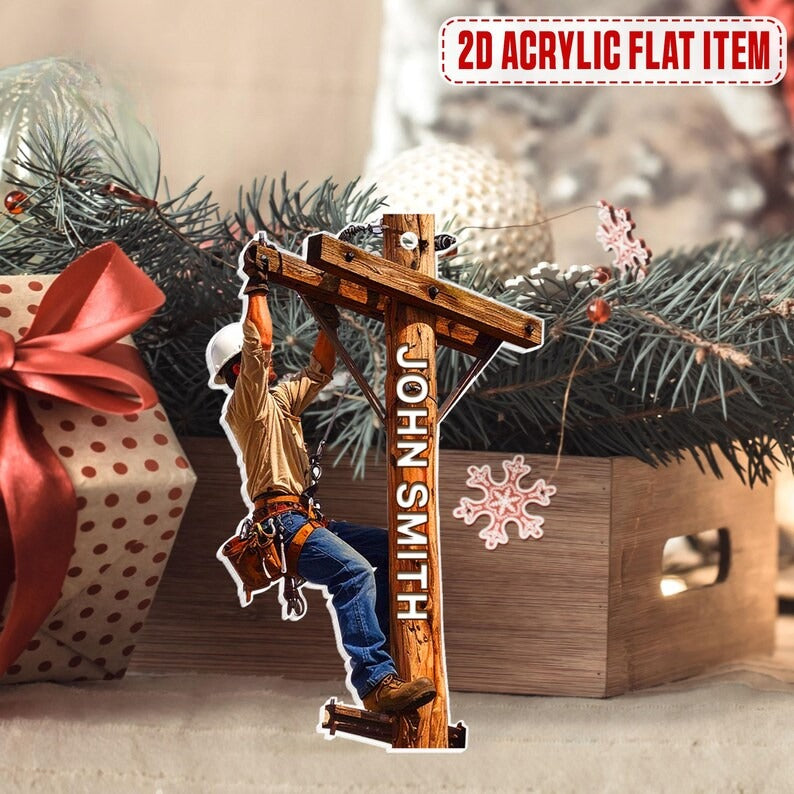 Personalized Lineman Christmas Ornament, Lineman Acrylic Ornament, Lineworker Ornament, ifts for Electrical Workers, Power Line Worker Gifts